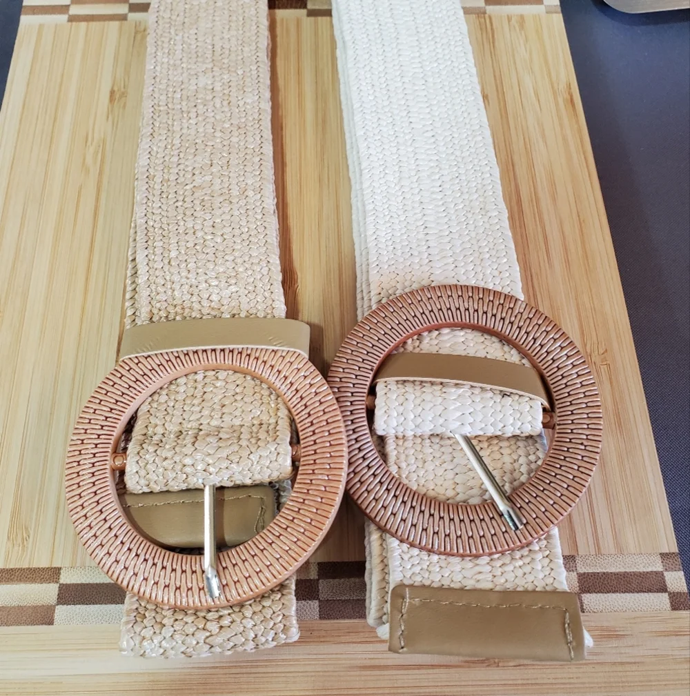 2 Pcs  Buckle Braided Straw Belts